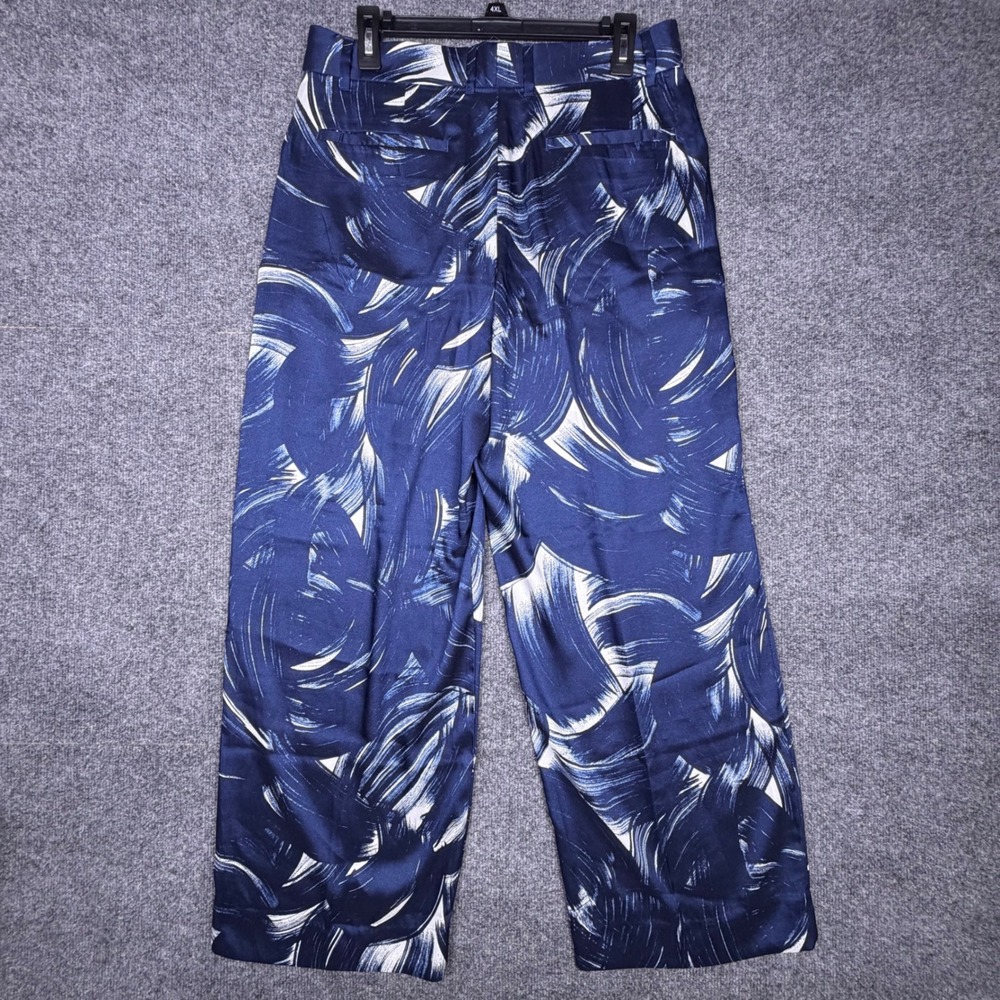 Banana Republic Pleated Wide Leg Pants Blue Abstract Brushstroke Petite 10 NWT